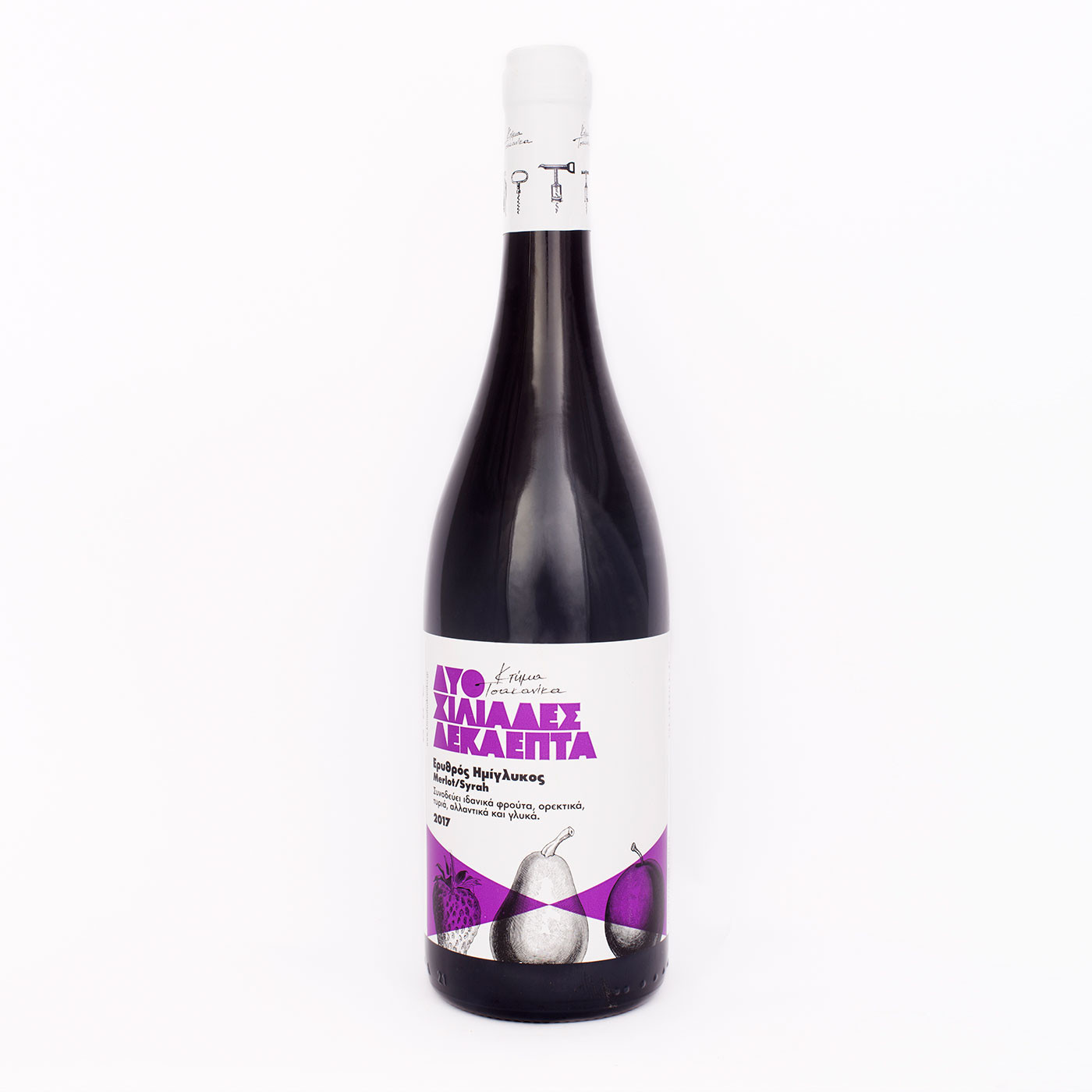 Οίνος Ερυθρός Ημίγλυκος ποικιλίας Merlot/Syrah "2019" "Κτήμα Τσακανίκα" 750 ml.