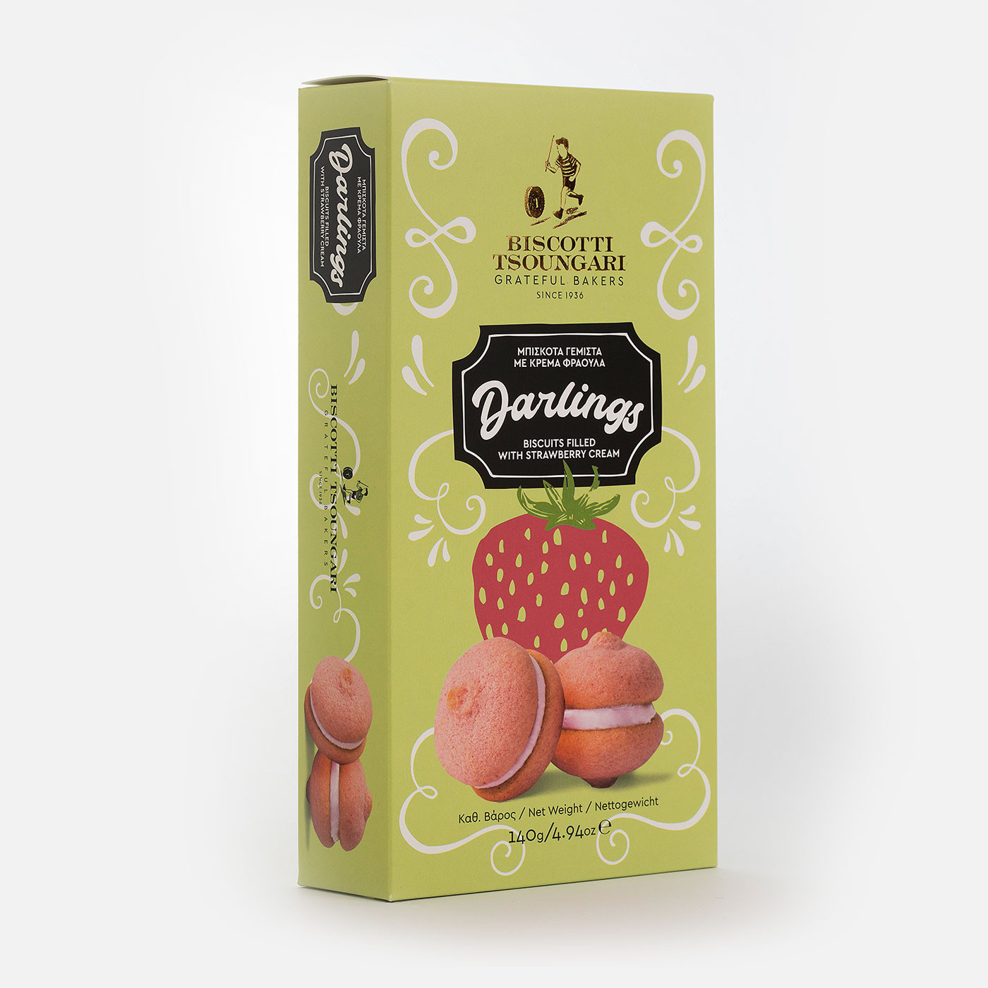 Μπισκότα γεμιστά με κρέμα φράουλα Darlings "Biscotti Tsoungari" 140 g